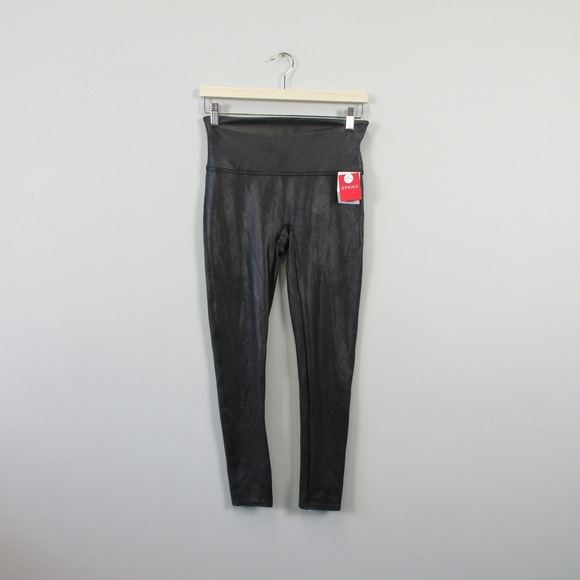 Spanx Faux Leather Leggings Women L Black Skinny Slim Party Chic Designer 234 - Picture 1 of 15